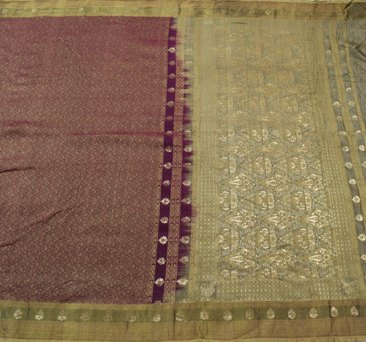 Sushila Vintage Dark Purple Saree Pure Silk All Over Woven Classy Sari Fabric