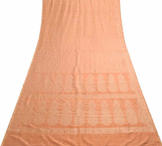 Sushila Vintage Dark Peach Saree Pure Silk Floral Woven Soft Wedding Sari Fabric