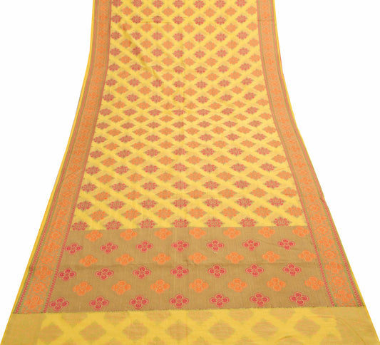 Sushila Vintage Yellow Wedding Saree Art Silk Woven Traditional Sari Fabric