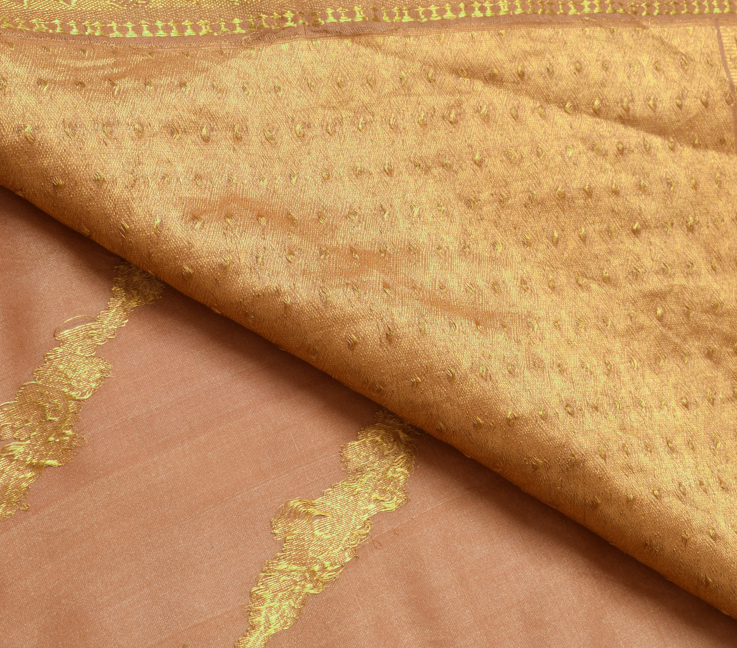 Sushila Vintage 100% Pure Silk Brown Saree Zari Brocade Floral Sari Craft Fabric