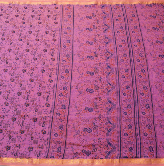 Sushila Vintage Pink Purple Dual Tone Saree 100% Pure Cotton Printed Sari Fabric