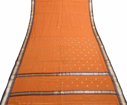 Sushila Vintage Rust 100%Pure Cotton Saree Zari Brocade Floral Sari Craft Fabric