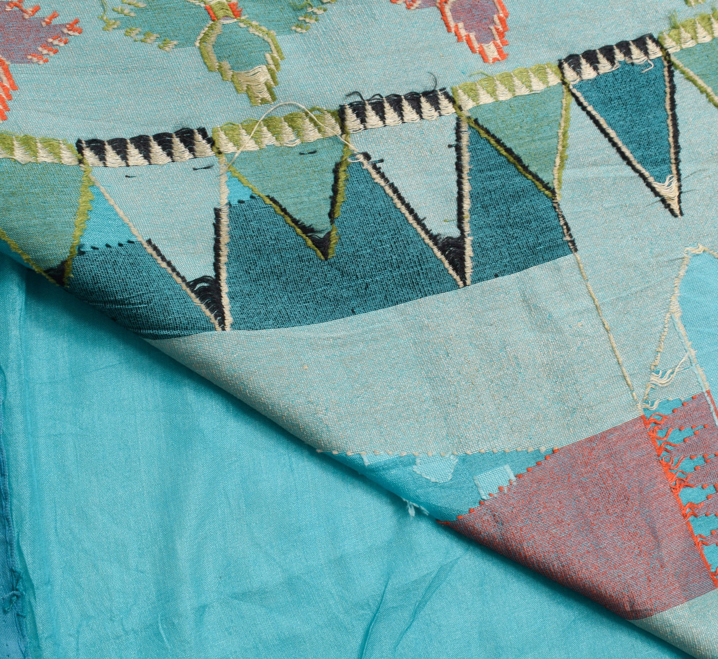 Sushila Vintage Aqua Blue Saree Pure Tussar Silk Woven Geometrical Sari Fabric