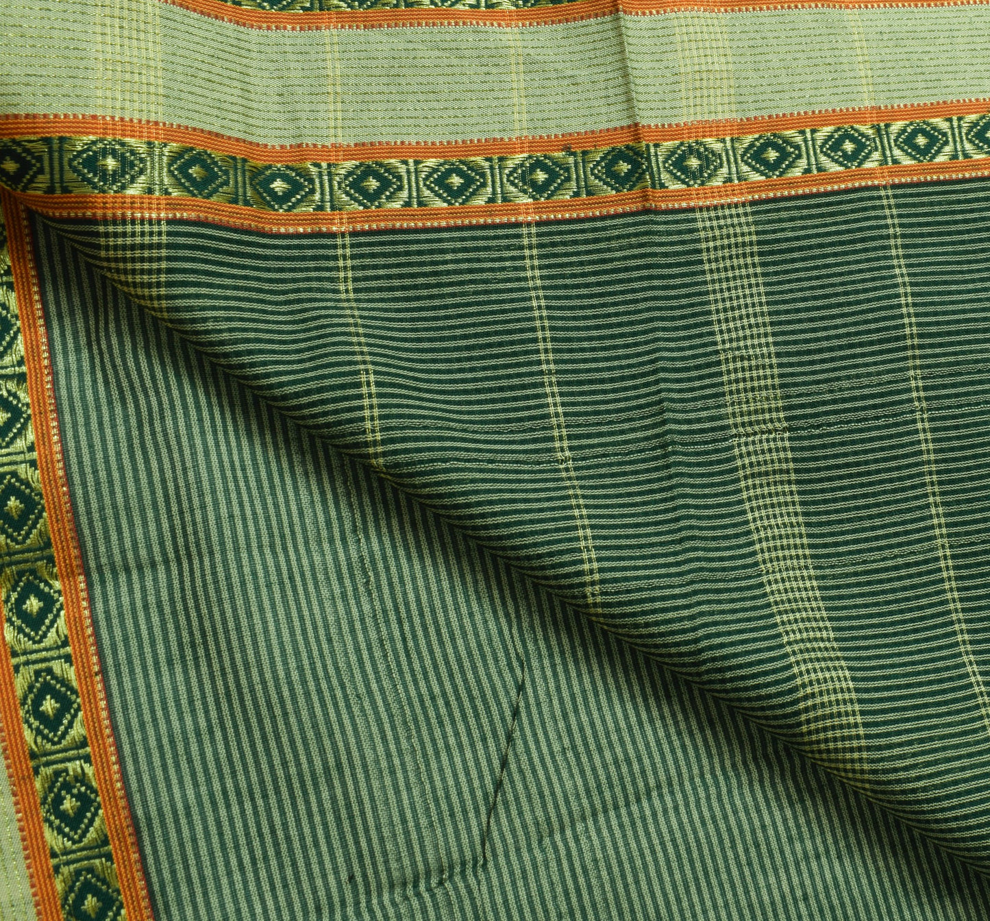 Sushila Vintage Bottle Green Silk Saree Stripes Woven Soft Sari Craft Fabric
