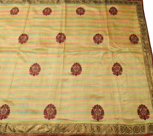 Sushila Vintage 100% Pure Silk Multi-Color Saree Floral Embroidered Sari Fabric