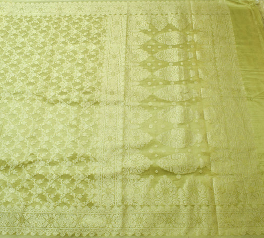 Sushila Vintage Green Tissue Wedding Saree Zari Brocade Floral Sari Dress Fabric
