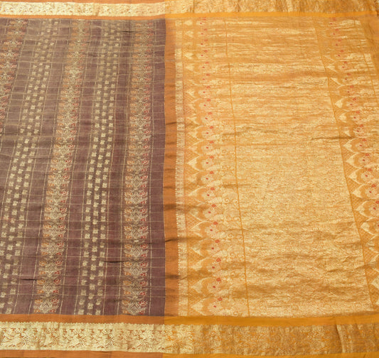 Sushila Vintage 100% Pure Tissue Saree Zari Brocade Floral Wedding Sari Fabric