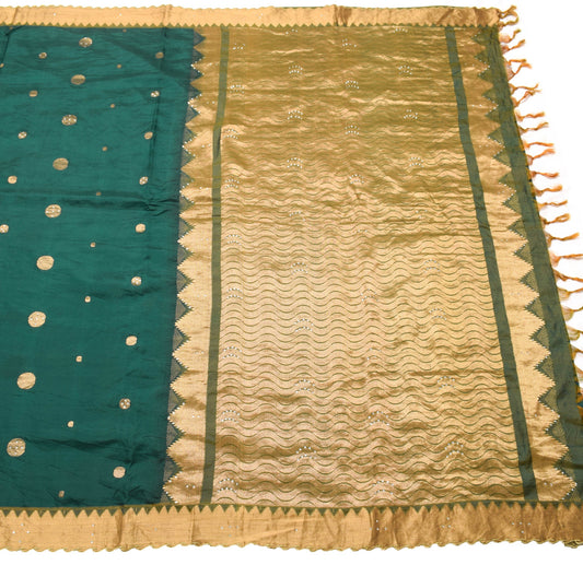 Sushila Vintage Teal Green Saree Zari Woven Rich Pallu Pure Silk Sari Fabric