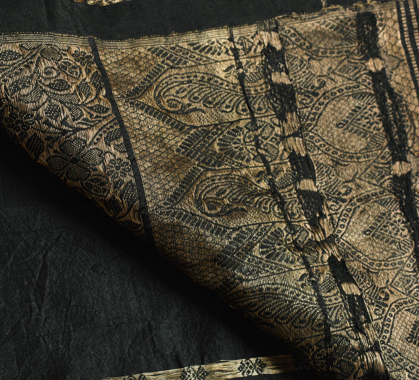 Sushila Vintage Black 100% Pure Silk Saree Zari Woven Kanjivaram Sari Fabric
