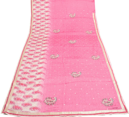 Sushila Vintage Pink Pure Viscose Saree Trending Mirror Work Soft Sari Fabric