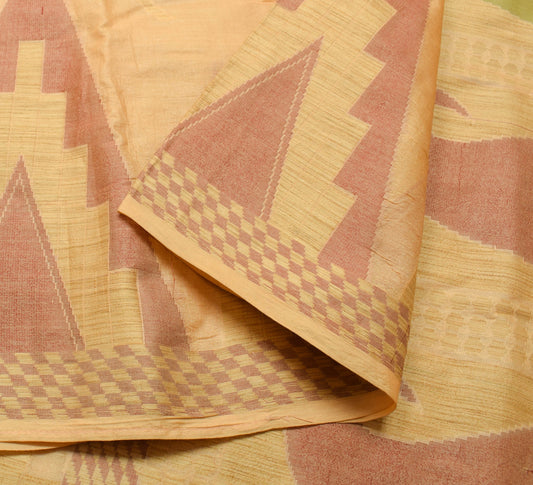 Sushila Vintage Brown Woven Saree 100% Pure Tussar Silk Indian Sari Craft Fabric