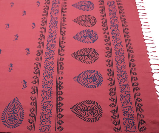 Sushila Vintage Maroon Saree 100% Pure Cotton Hand Block Printed Sari Fabric