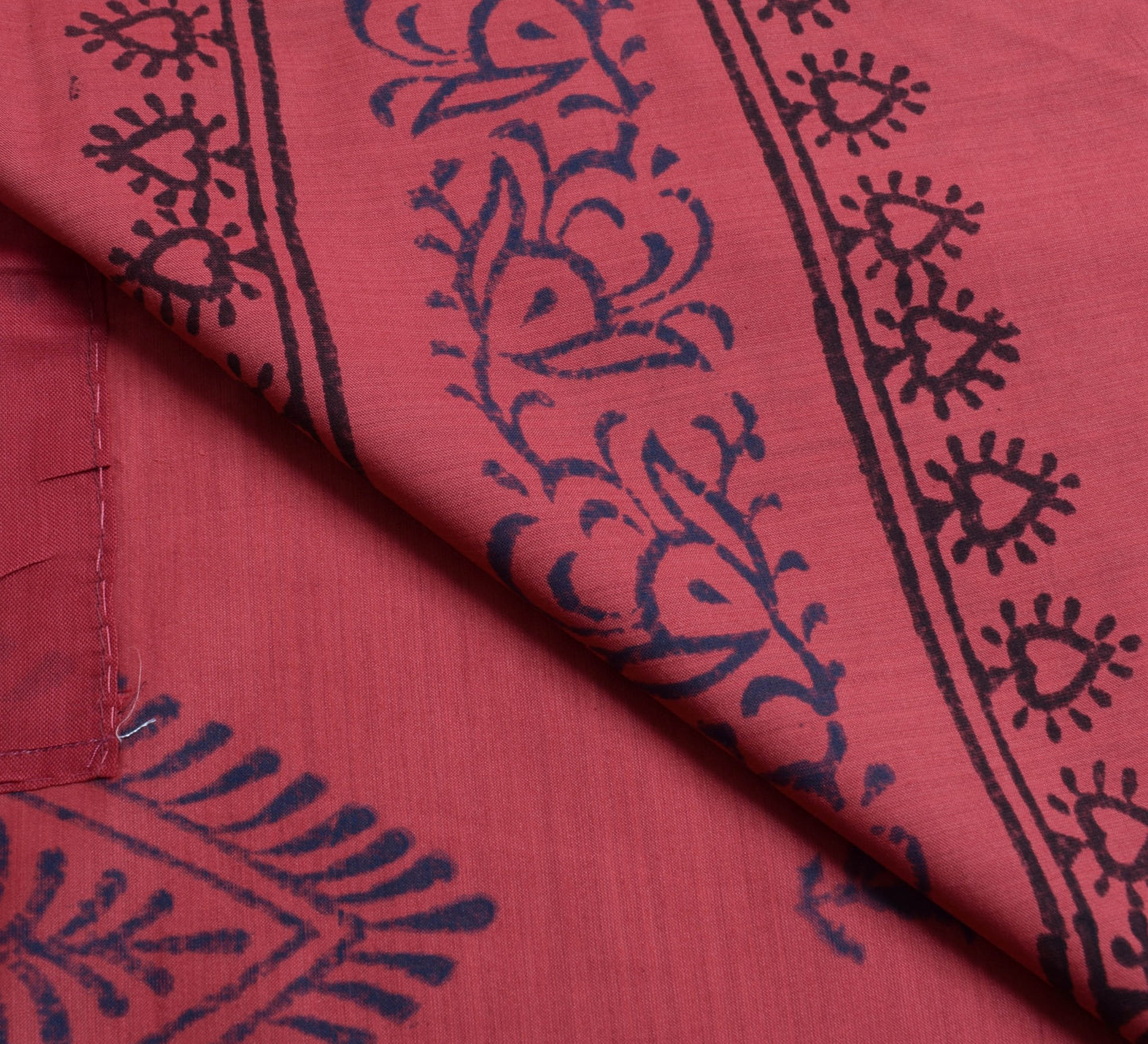 Sushila Vintage Maroon Saree 100% Pure Cotton Hand Block Printed Sari Fabric