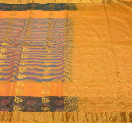 Sushila Vintage Multi-Color Saree Art Silk Zari & Self Woven Floral Sari Fabric