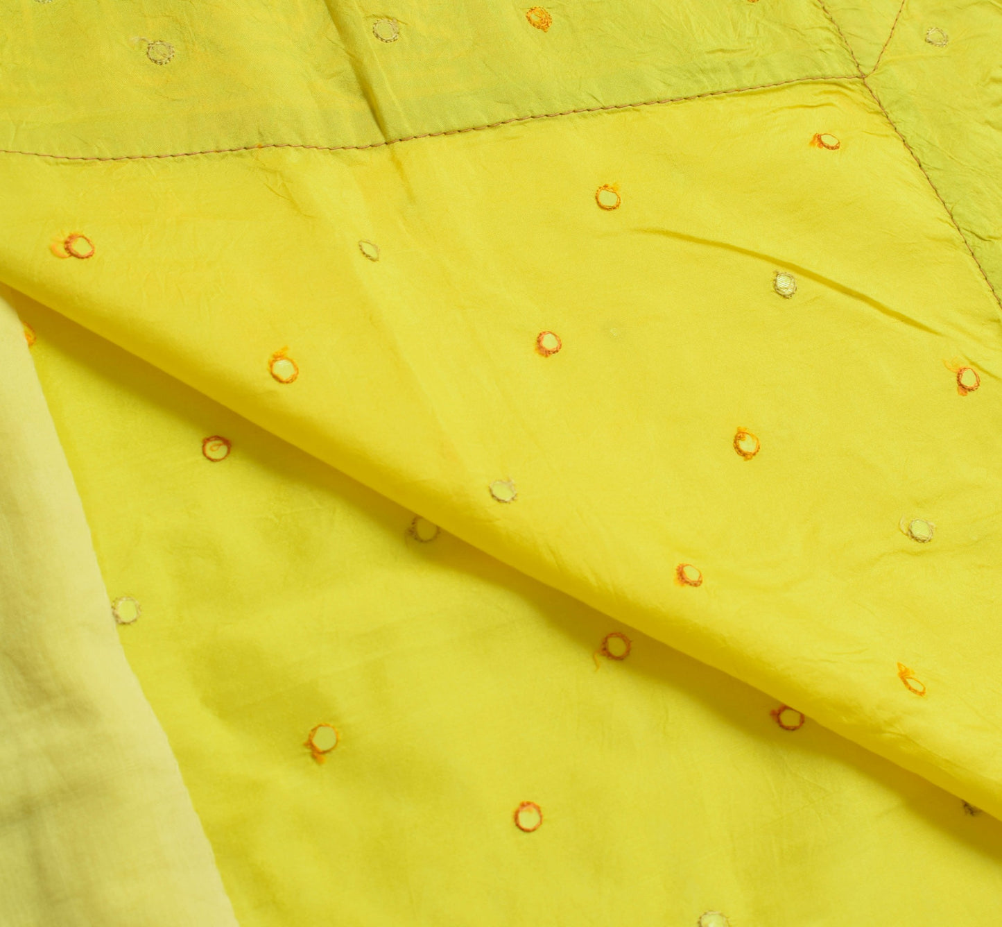 Sushila Vintage Yellow Saree Pure Silk Patch With Mirror Work Soft Sari Fabric