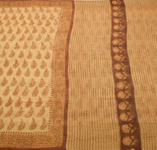 Sushila Vintage Brown Maheshwari Saree Pure Cotton Hand Block Branded Sari