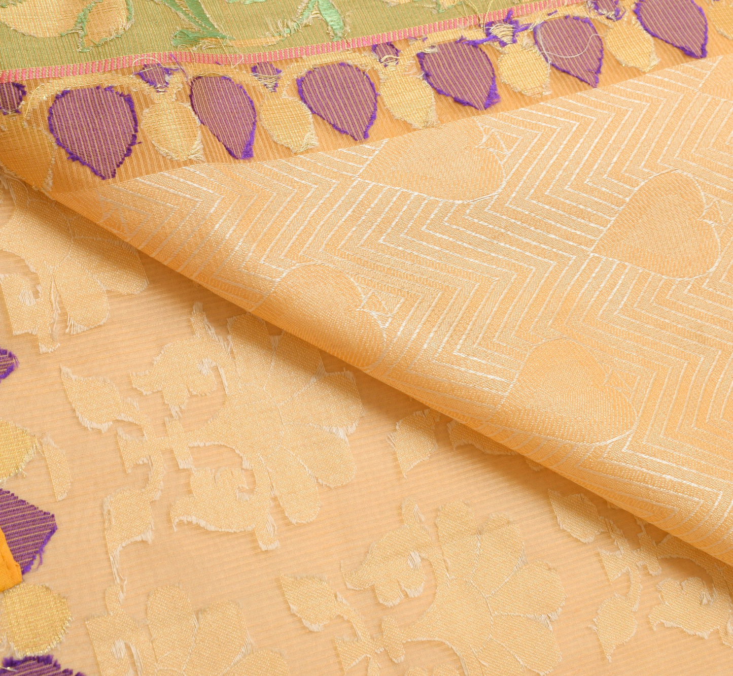 Sushila Vintage Peach Indian Saree Art Cotton Woven Floral Sari Craft Fabric