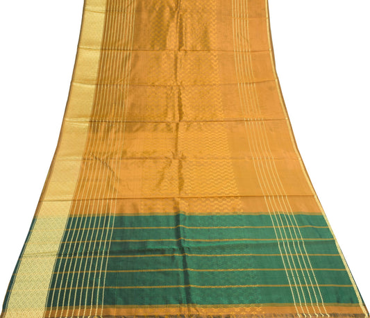 Sushila Vintage Mustard Saree 100% Pure Viscose Resham Woven Sari Craft Fabric
