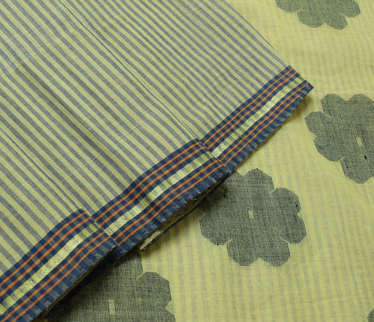 Sushila Vintage Bengal Tant Woven Saree 100% Pure Cotton Green Sari Craft Fabric