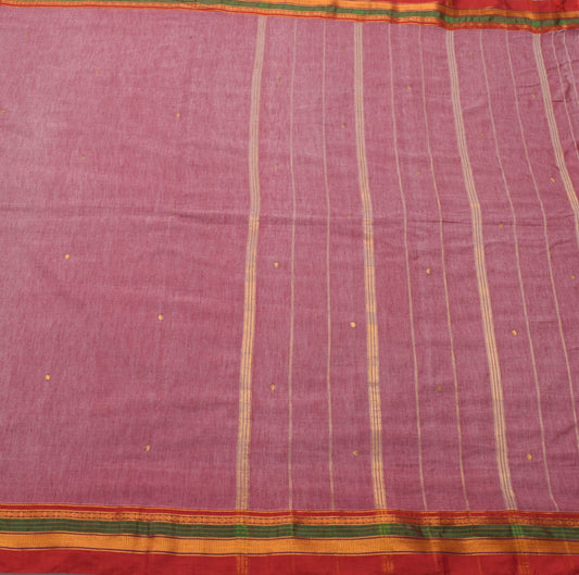 Sushila Vintage Pure Ilkal Saree Zari Butta Cotton Silk Onion Red Soft Fabric