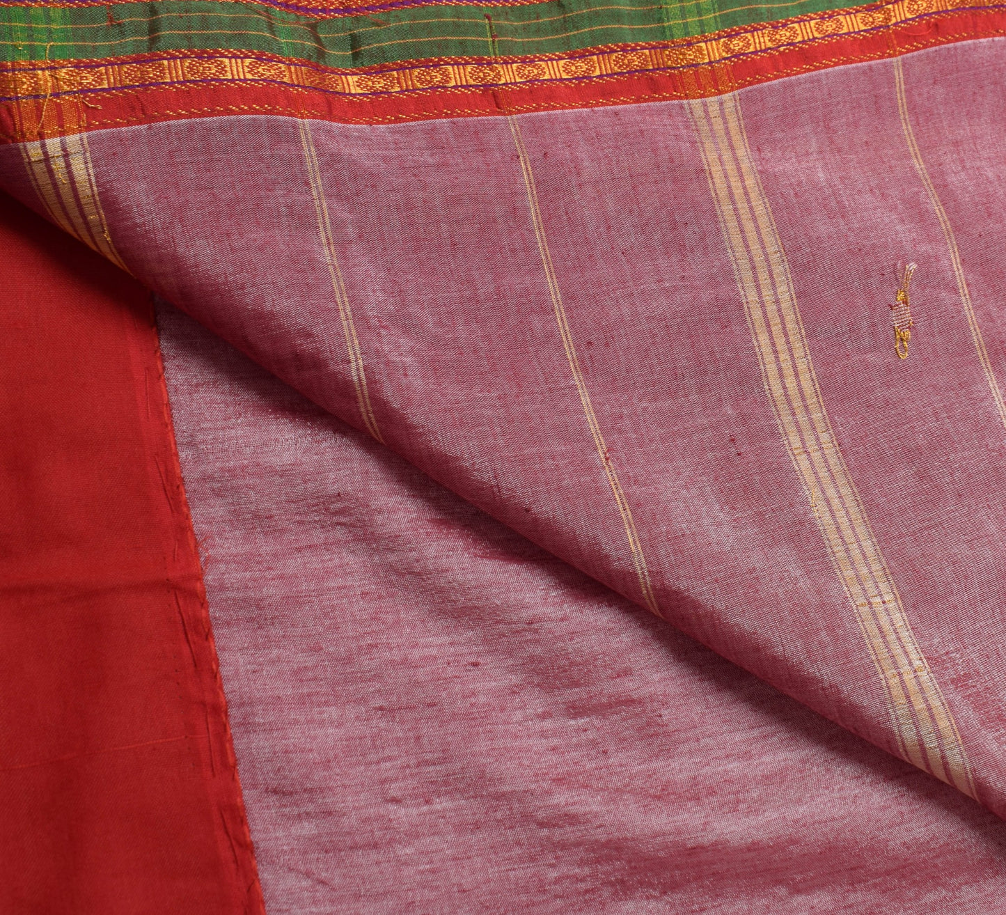 Sushila Vintage Pure Ilkal Saree Zari Butta Cotton Silk Onion Red Soft Fabric