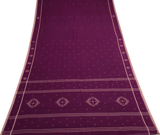 Sushila Vintage Purple Saree Traditional Bengal Tant Pure Cotton Sari Fabric