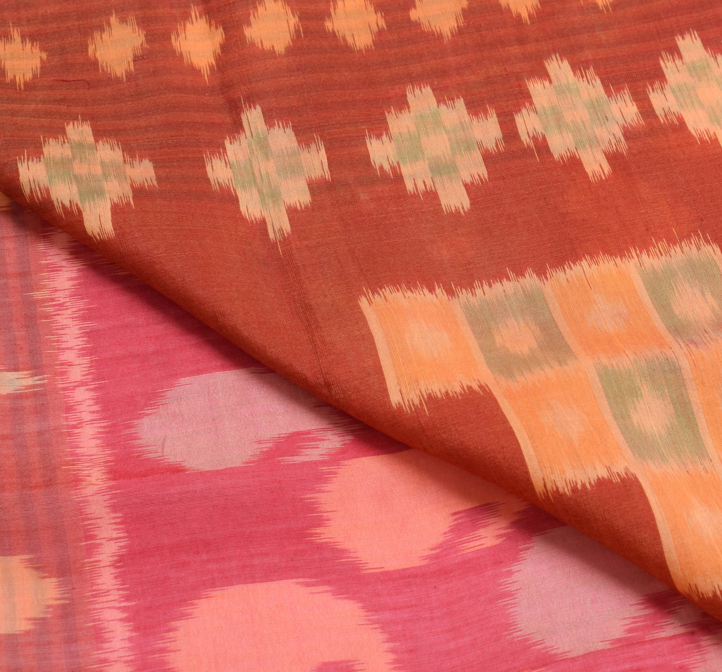 Sushila Vintage Sambalpuri Ikat Saree Hand Woven Pure Silk Red Sari Fabric