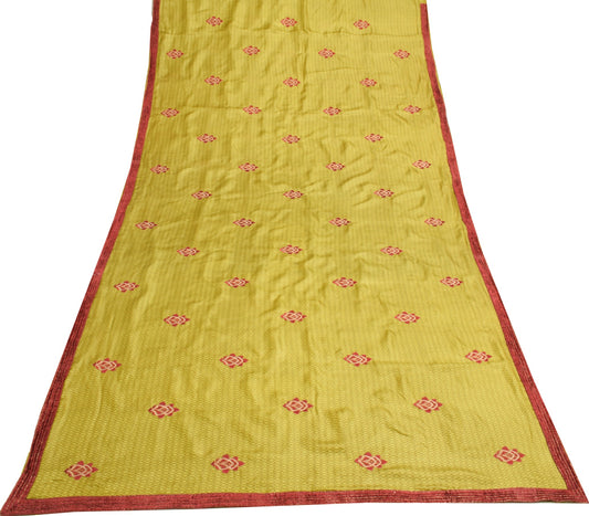 Sushila Vintage Green Saree Pure tussar Silk Embroidered Velvet Work Sari Fabric