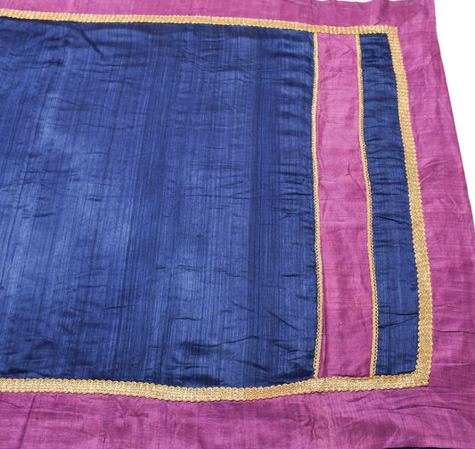 Sushila Vintage Blue Saree with Purple Border 100% Pure Silk Sari Craft Fabric