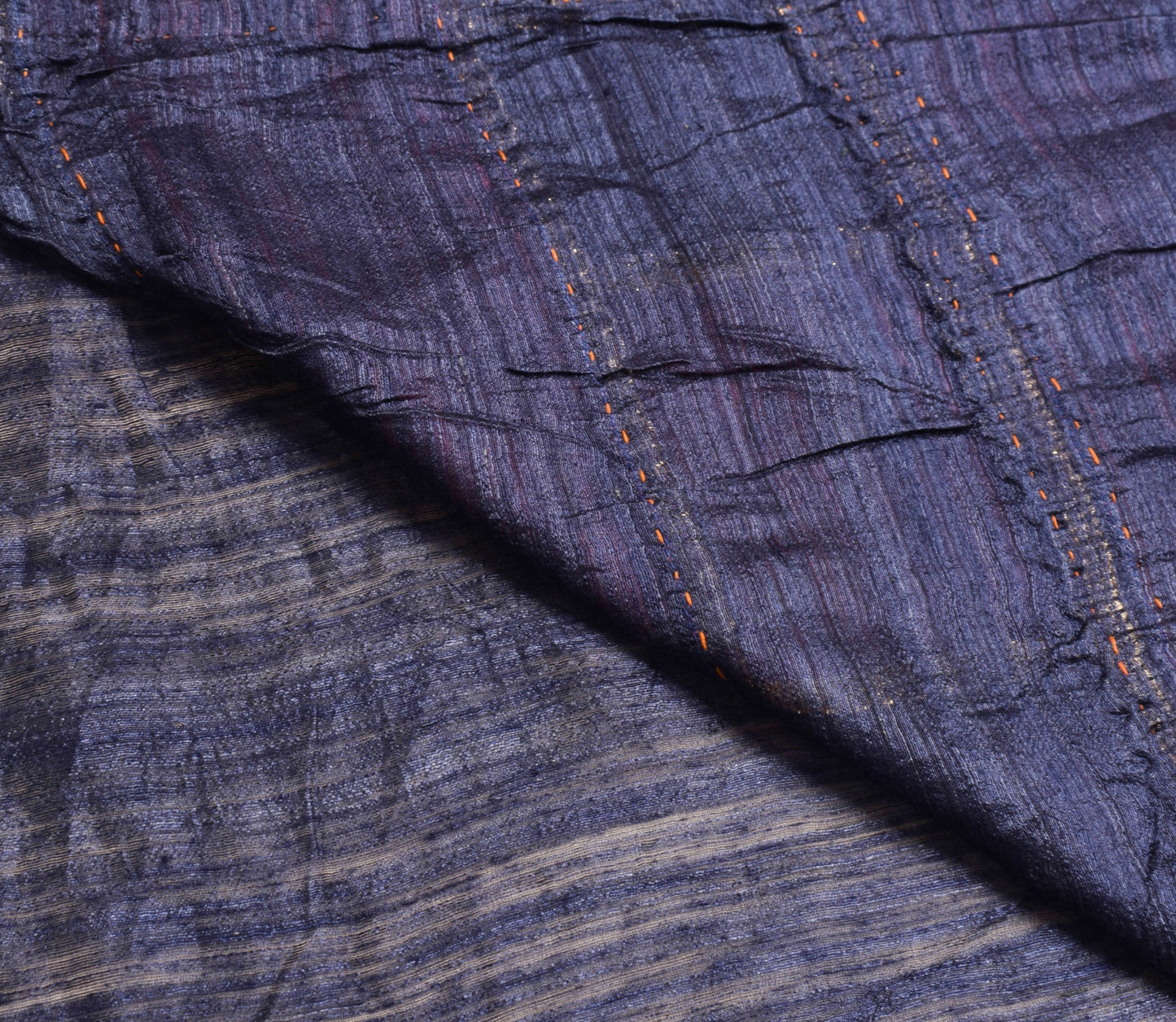 Sushila Vintage Blue Saree with Purple Border 100% Pure Silk Sari Craft Fabric
