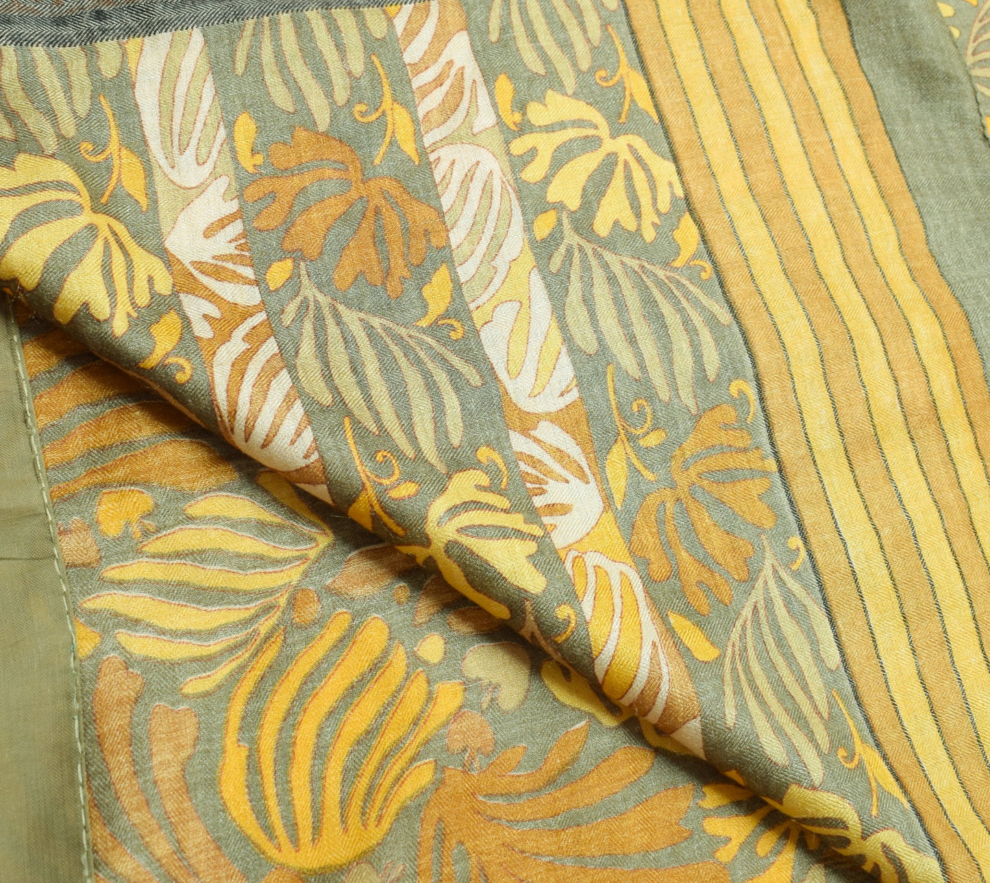 Sushila Vintage Grayish Green Saree Pure Woolen Printed Soft Branded Sari Fabric