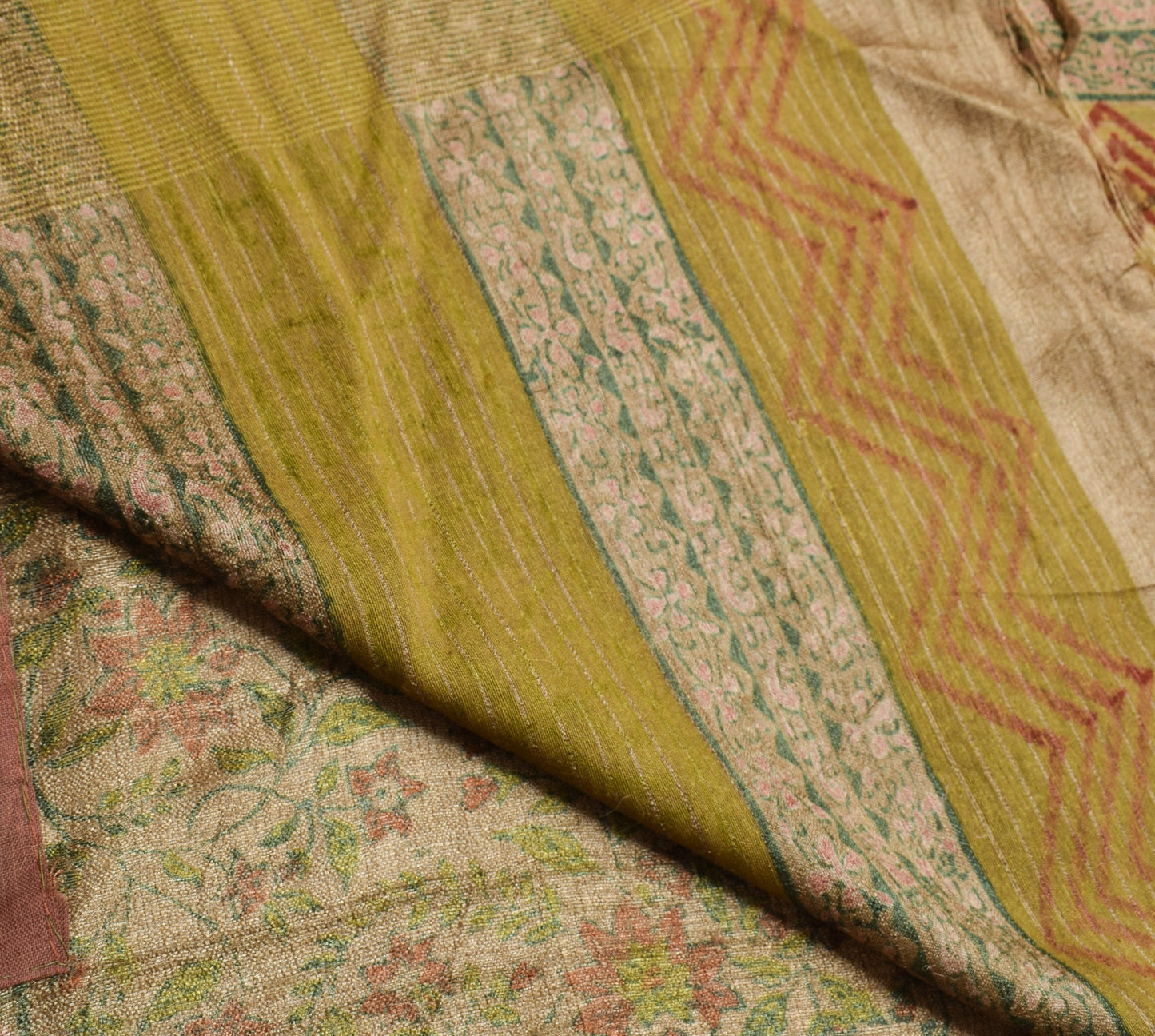 Sushila Vintage Pure Khadi Woolen Saree Hand Block Print Floral Soft Sari Fabric