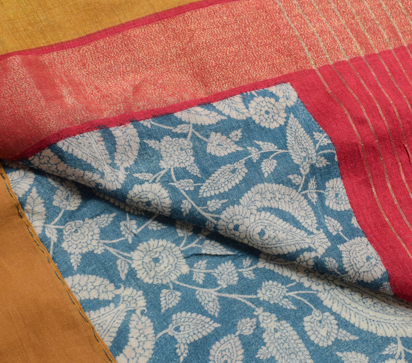 Sushila Vintage Teal Blue Saree Pure Woolen Floral Printed Soft 5YD Sari Fabric