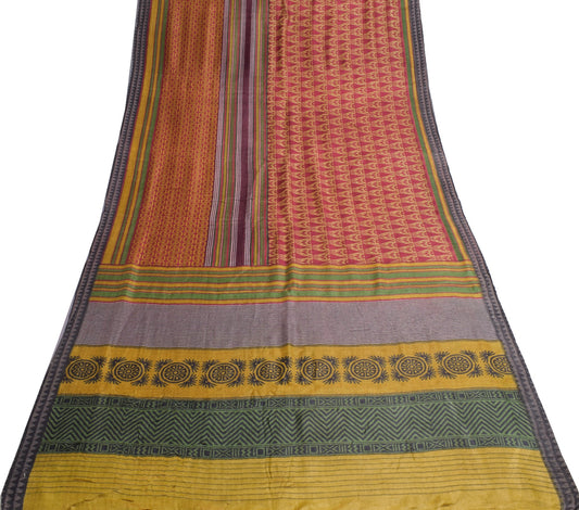 Sushila Vintage Mustard Saree 100% Pure Woolen Printed Warm Sari Soft 5YD Fabric