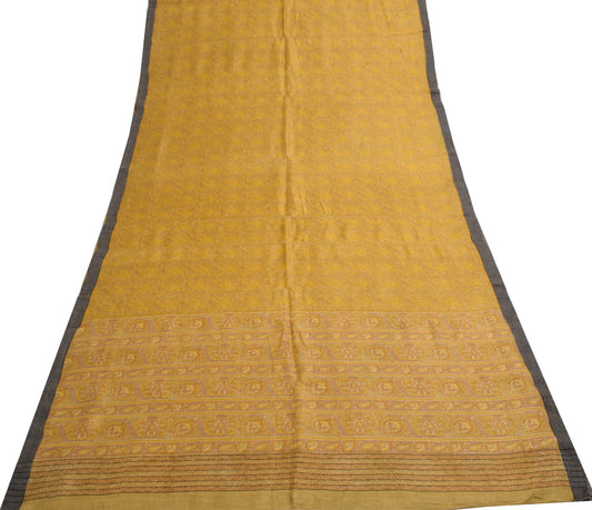 Sushila Vintage Pure Woolen Saree Light Green Floral Printed Indian Sari Fabric