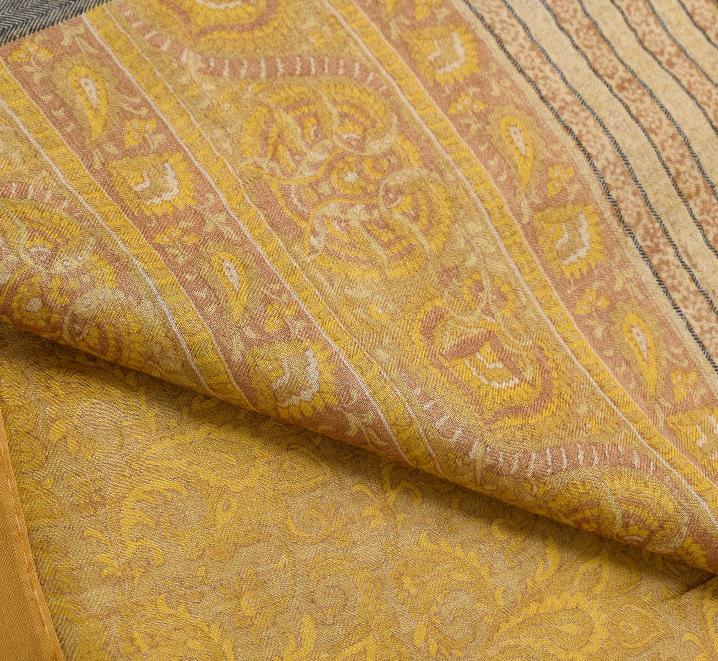 Sushila Vintage Pure Woolen Saree Light Green Floral Printed Indian Sari Fabric