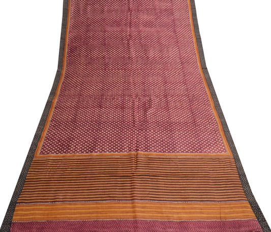Sushila Vintage Maroon Soft Saree Pure Woolen Hand Block Printed 5YD Sari Fabric