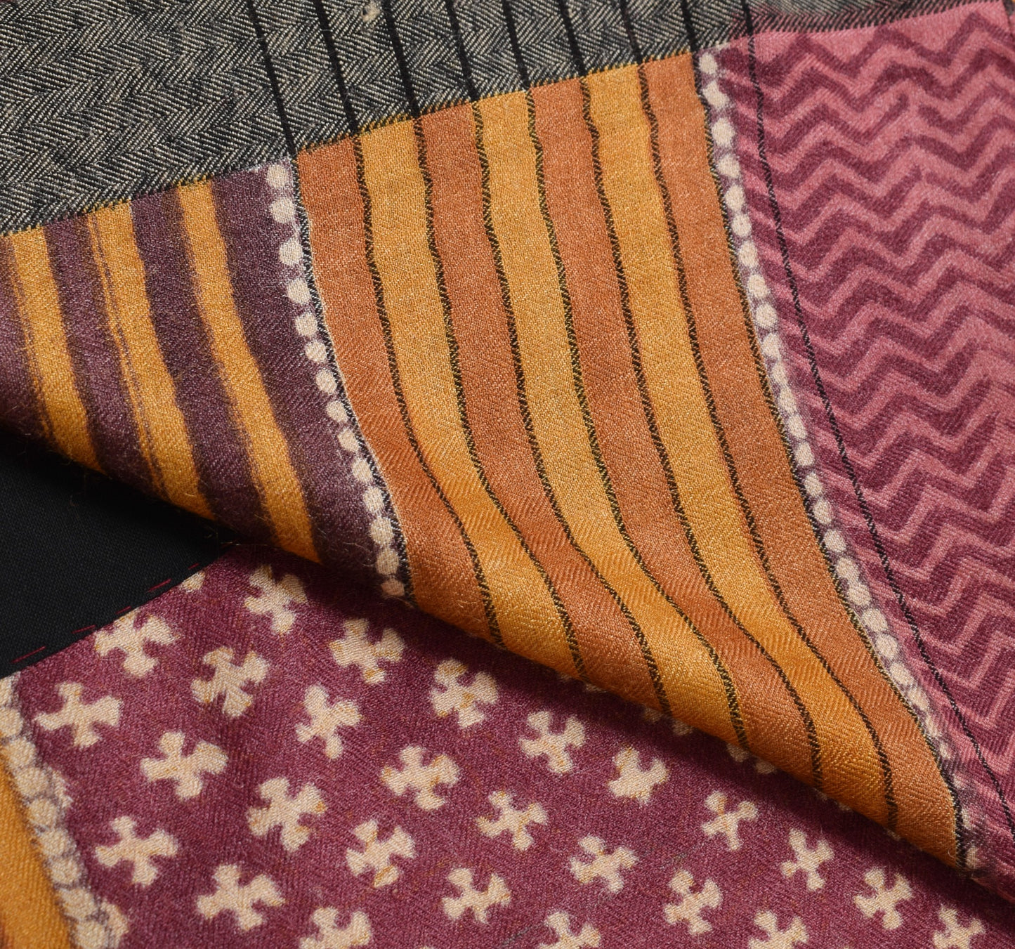 Sushila Vintage Maroon Soft Saree Pure Woolen Hand Block Printed 5YD Sari Fabric