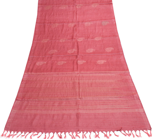 Sushila Vintage Bricks Red Saree Pure Tussar Silk Woven Soft Sari Craft Fabric