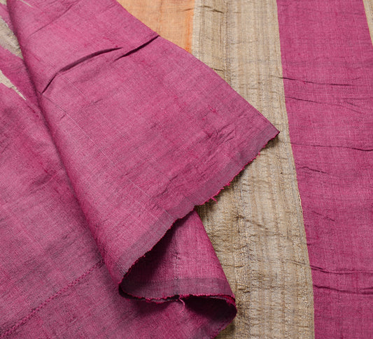 Sushila Vintage Handloom Saree 100% Pure Khadi Silk Temple Designed Sari Fabric