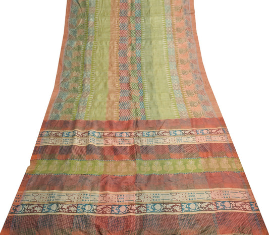 Sushila Vintage Multi-Color Saree 100%Pure Woolen Hand Block Printed Sari Fabric