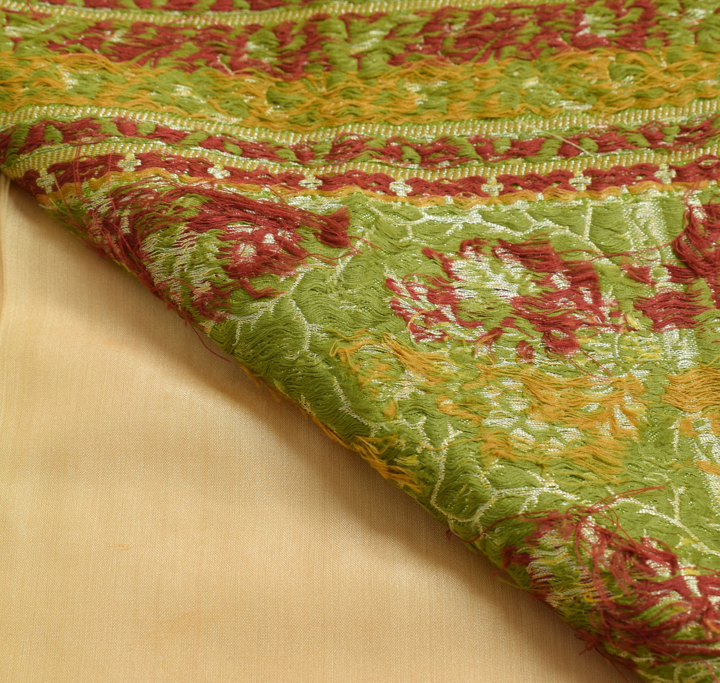 Sushila Vintage Beige Saree Woven Embroidered Pure Tussar Silk Soft Sari Fabric