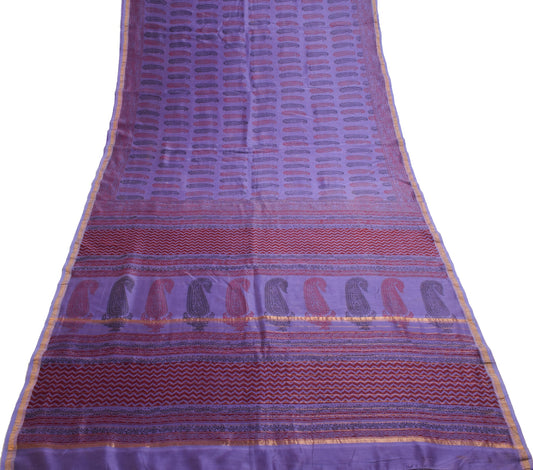 Sushila Vintage Purple Saree Pure Cotton Hand Block Printed Soft Sari Fabric
