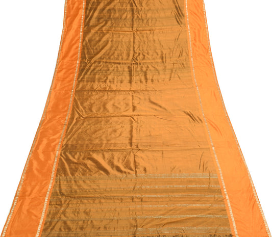 Sushila Vintage Rust Saree With Orange Border Pure Silk Woven Soft Sari Fabric