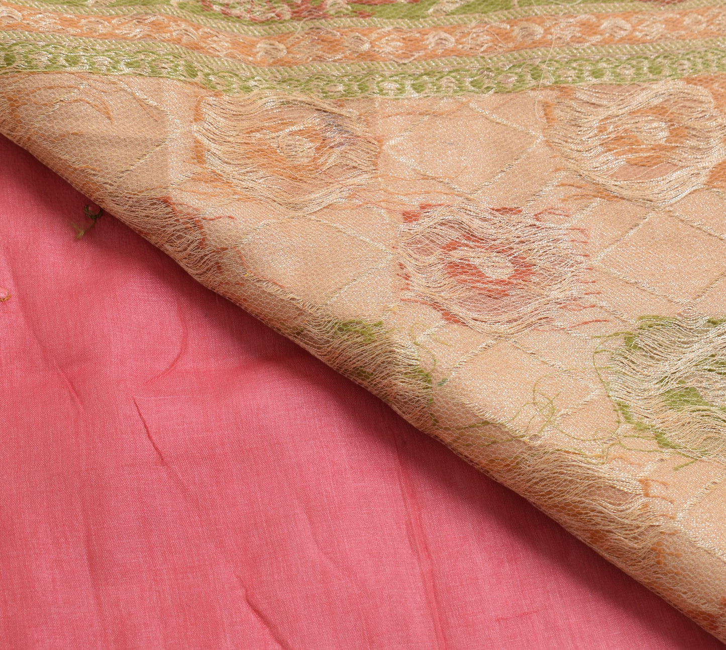 Sushila Vintage Pink Saree 100% Pure Tussar Silk Woven Mirror Work Sari Fabric