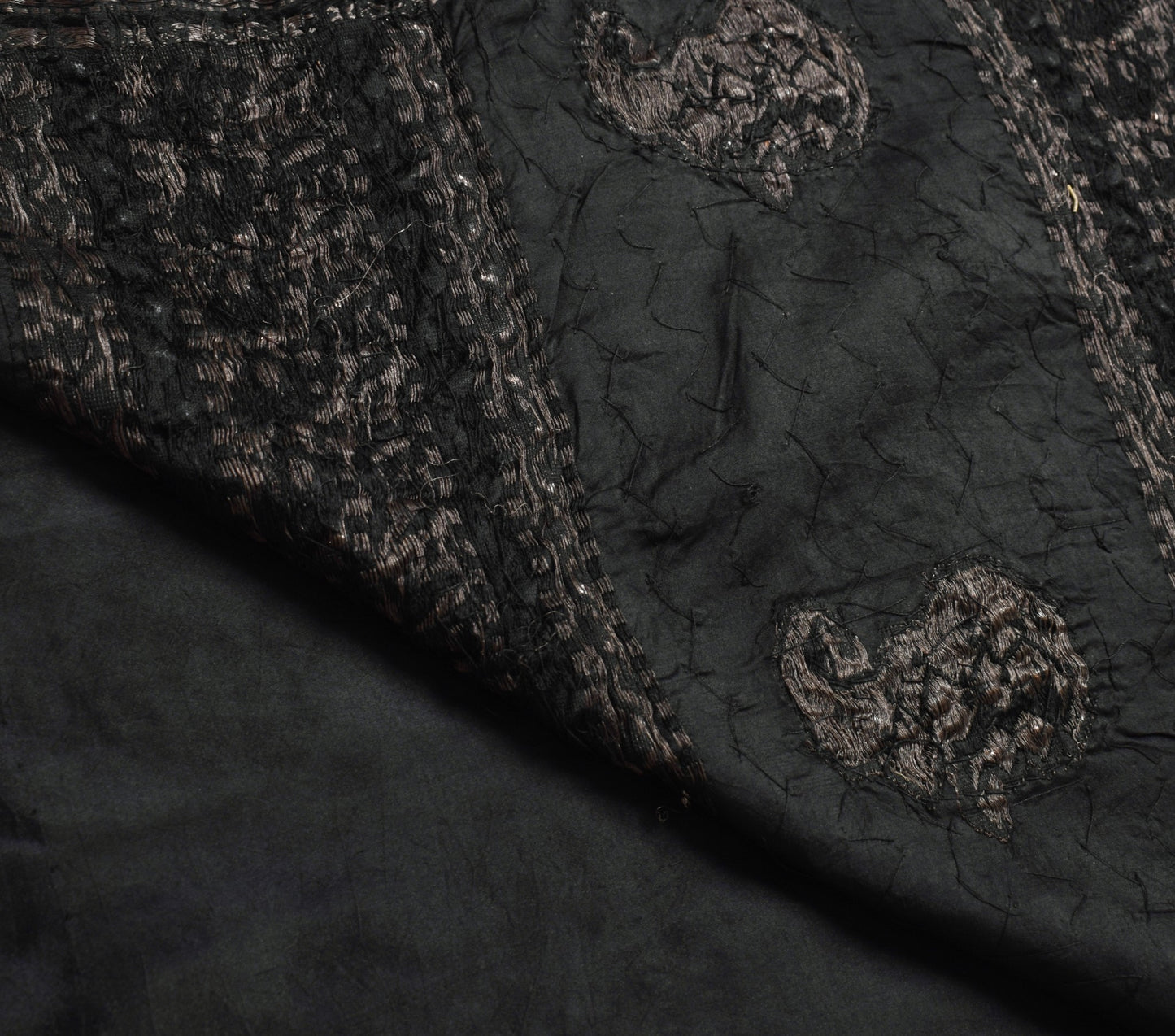 Sushila Vintage Black Saree 100% Pure Silk Hand Beaded Zardozi Soft Sari Fabric