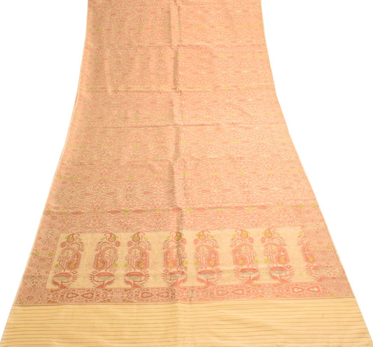 Sushila Vintage Beige Classy Saree 100% Pure Silk All Over Woven 5YD Sari Fabric
