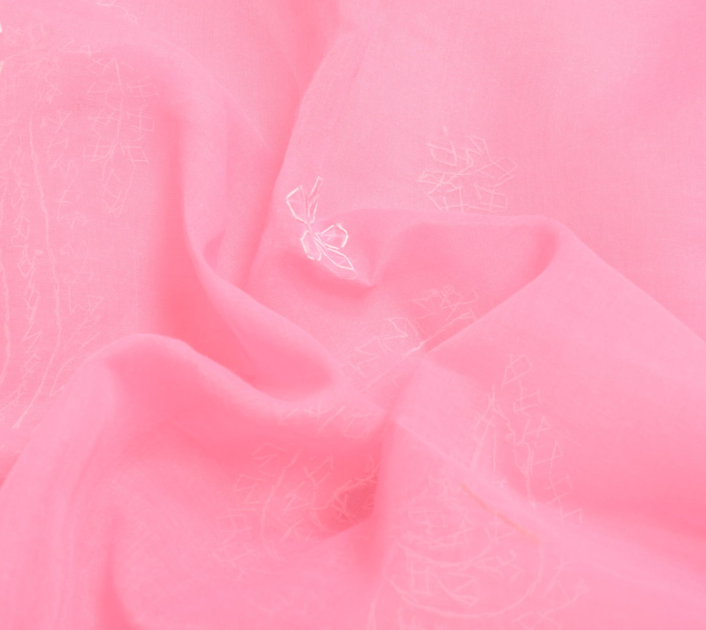 Sushila Vintage Pink Sari Art Cotton Lucknowi Chikankari Embroidery Saree Fabric