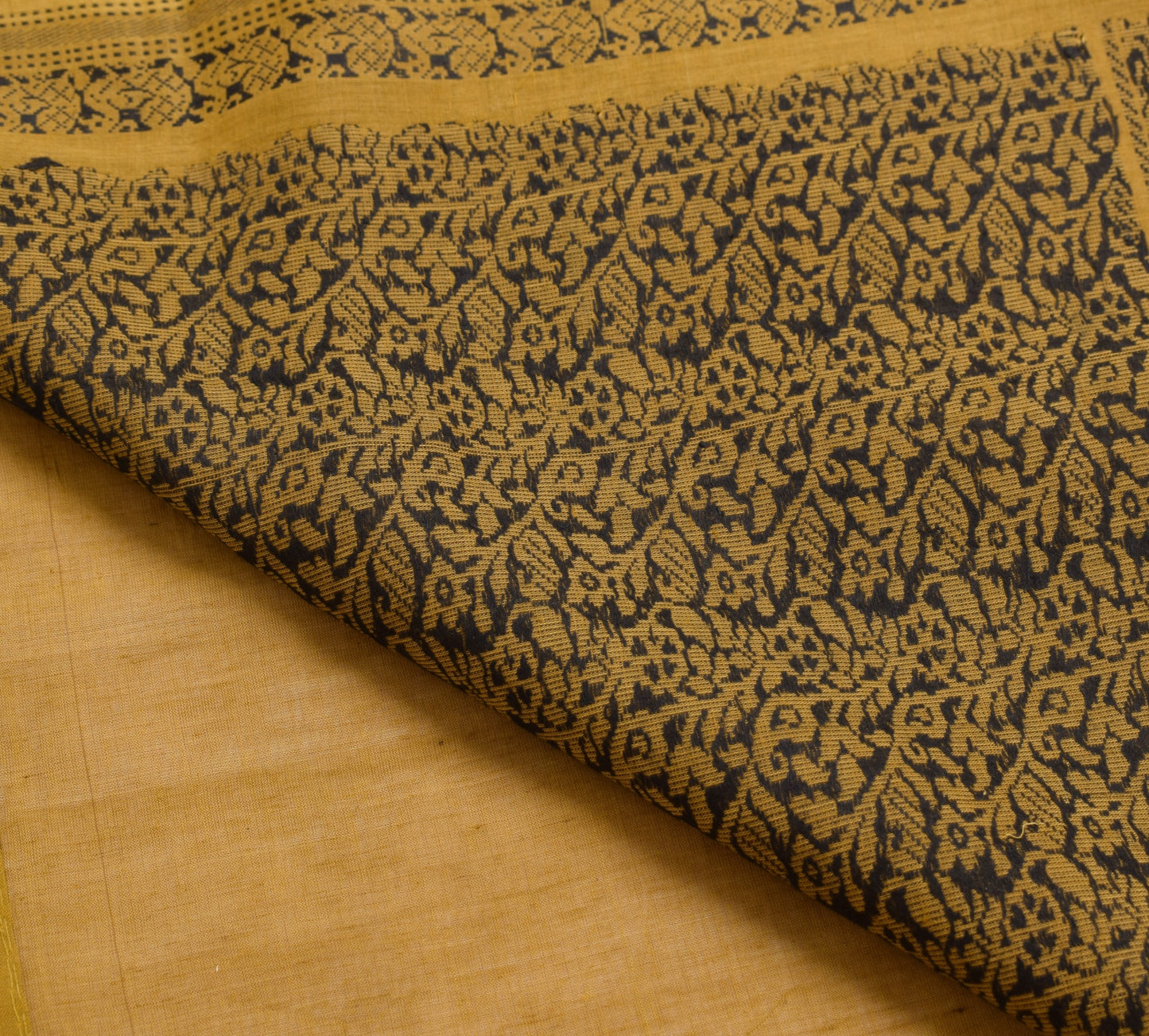 Sushila Vintage Mustard Saree 100% Pure Cotton Hand Woven Peacock Sari Fabric