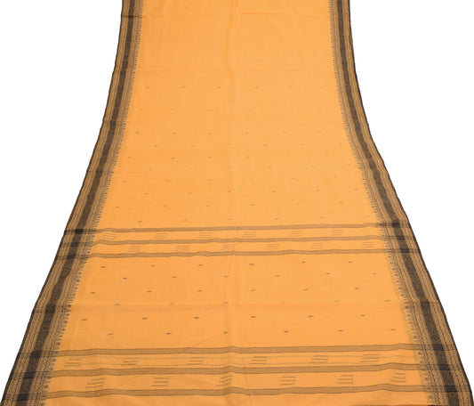 Sushila Vintage Pastel Orange Saree Tant Woven Pure Cotton Bengal Sari Fabric